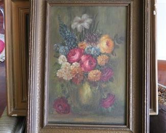 Oil on canvas of a floral arrangement. No signature noted.