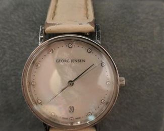 Ladies Georg Jensen wrist watch with additional strap. Original box.