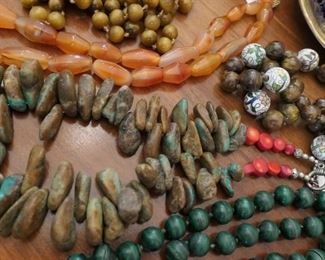 Stone, malachite, tiger eye and cloisonne necklace.