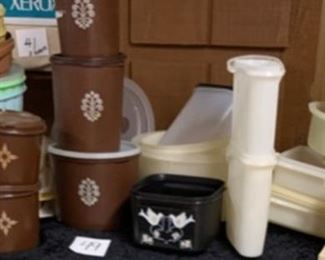 Vintage Tupperware Brown Canisters, Black, Large Measuring Bowl, Jello Molds, 2 Liter Beverage, Oblong, much more