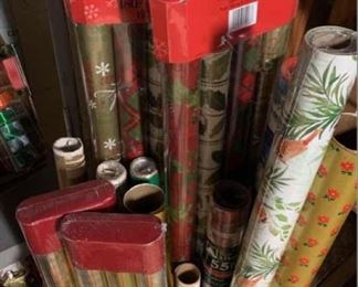 Vintage Christmas Wrapping Paper, Ribbon, Folded Wrapping Paper