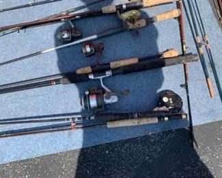 Fishing Rods, Reels, tackle box, nets