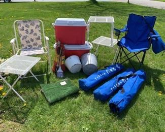 Folding chairs, outdoors, coolers, folding tables, camping, tailgating