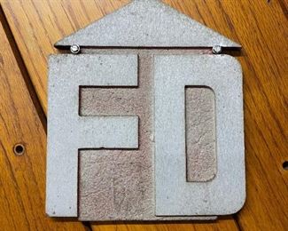 Vintage Fire Department 'F D' wall plaque sign 
