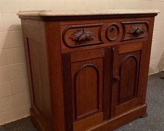 Antique Early Victorian wash stand cabinet with marble top...To Register and To Bid go to https://capitolsalesservices.hibid.com... 