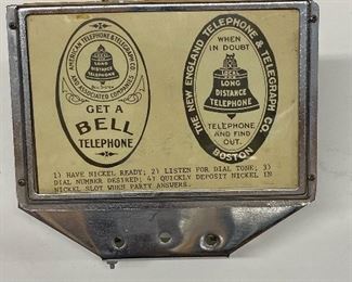 Vintage public payphone top sign for Bell Telephone and The New England Telephone & Telegraph Company    (Photos by BC of Capitol Sales Services ) ...To Register and To Bid go to https://capitolsalesservices.hibid.com..