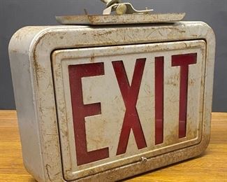 Vintage double sided illuminated EXIT sign    (Photos by BC of Capitol Sales Services ) ...To Register and To Bid go to https://capitolsalesservices.hibid.com..