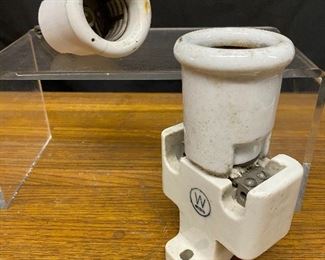 Vintage industrial Westinghouse porcelain light sockets    (Photos by BC of Capitol Sales Services ) ...To Register and To Bid go to https://capitolsalesservices.hibid.com..