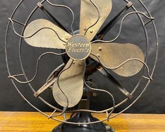 Western Electric brass blade oscillating fan ...To Register and To Bid go to https://capitolsalesservices.hibid.com..