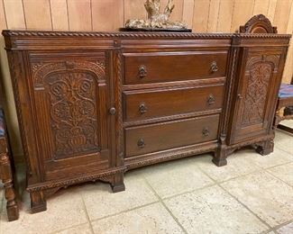 1930's Jacobean revival style sideboard and chairs by  John Stuart ...To Register and To Bid go to https://capitolsalesservices.hibid.com... 