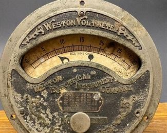Antique Weston Voltmeter for an antique cord plug switchboard.  Very Steampunk ...To Register and To Bid go to https://capitolsalesservices.hibid.com... 
