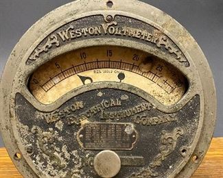 Antique Weston Voltmeter for an antique cord plug switchboard. Very Steampunk ...To Register and To Bid go to https://capitolsalesservices.hibid.com...