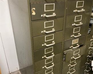 Vintage industrial card file cabinets made by The General Fireproofing Company that originally used by a local downtown Corsicana bank.  ...To Register and To Bid go to https://capitolsalesservices.hibid.com... 