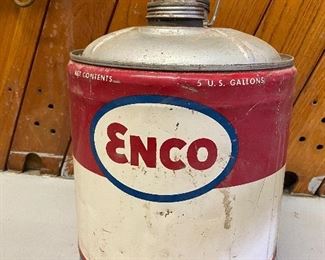 ENCO gas can by Humble Oil 
...To Register and To Bid go to https://capitolsalesservices.hibid.com... 