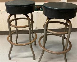 Vintage mid century tubular framed stools with original Naugahyde seats.  These were used at every old school locally  owned hardware store , auto store, machine shop, etc back when they had character and filled with characters. ...To Register and To Bid go to https://capitolsalesservices.hibid.com... 