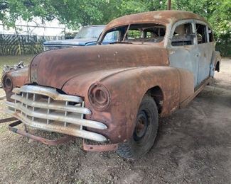 1948 Pontiac Hearse. There is no engine, no transmission.  It has some trim parts and glass.  It was purchased 20 years ago in the Midland, TX area.   The license plate is from 1967.    ...To Register and To Bid go to https://capitolsalesservices.hibid.com... 