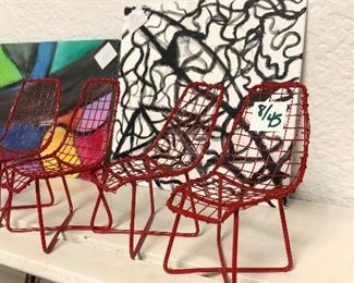 Set of miniature toy modernist MCM chairs