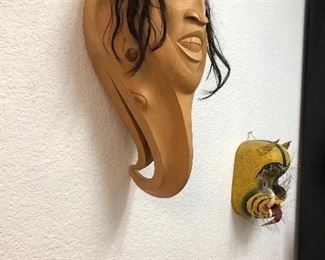 Bali - signed Mask - real horse hair and New Guinea mask - real Quills