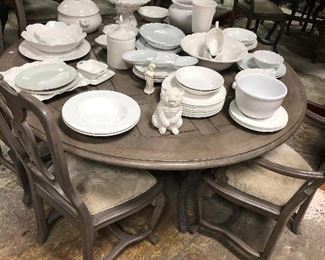 Grey 60" Dining table and 4 chairs -loads of white plates etc