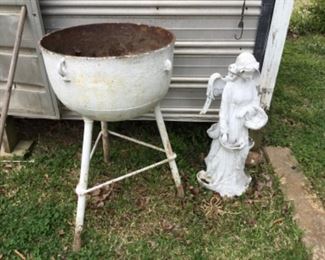 Vintage painted cast iron on stand; angel
