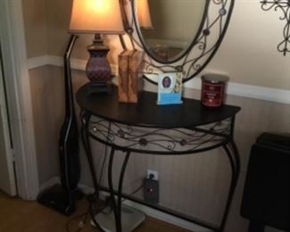 Wrought iron Table with matching mirror, lamp