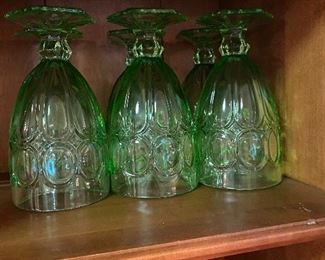 Green coin glass goblets - set of 6
