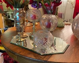 Round coffee table with decor