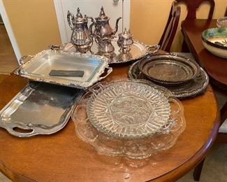 AdditionalPressed glass and silver serving dishes 