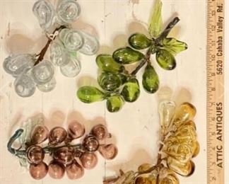 Set of 4 - Blown Glass Bunches of Grapes