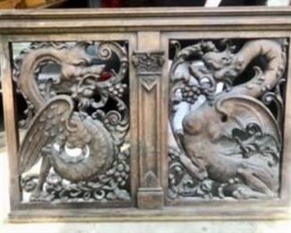 Architectural Salvage — hardwood, hand carved staircase focal point 