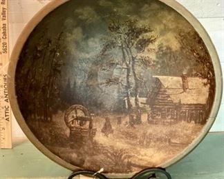Antique Hand painted oil on dough bowl — Remarkable!