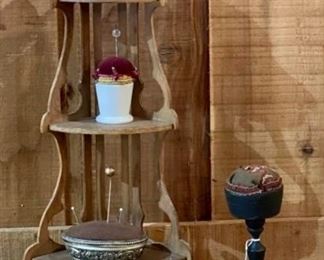 Corner Etagere with Assort d Pin Cushions Lot - 6 pcs