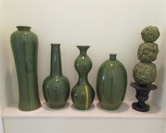 green tall vases
