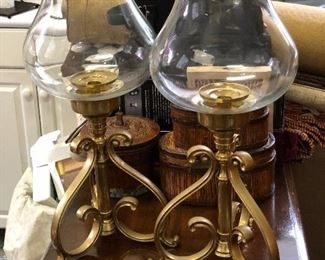 Solid brass 24” tall Large hurricane candle holders. $75.00 Pair.