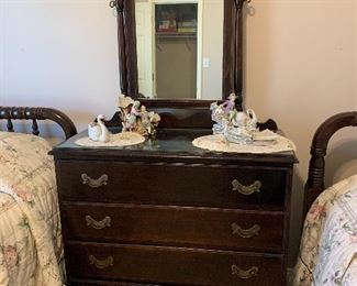 #32 Antique dresser with mirror and glass top. 37"x17"x34" SOLD