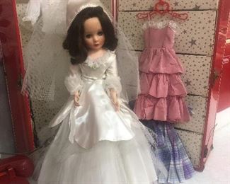 1950’s doll in wedding gown with her Doll Trunk 
