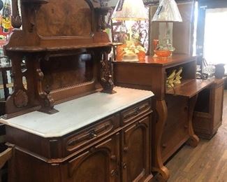 Walnut Victorian Buffet / Sideboard  with Marble Top 