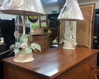 Pair of Vintage metal flower lamps 