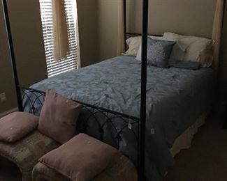 Queen size bed, stools