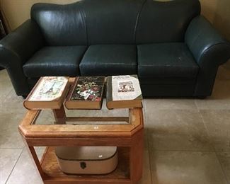 Leather sofa, end table