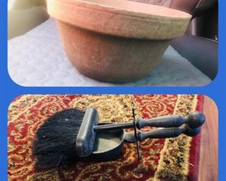 Pottery bowl
Vintage Rustic Cast Iron Hearth Dustpan and brush


