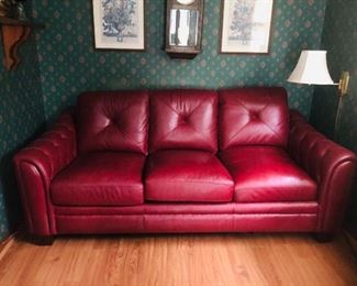 Red leather sofa like new