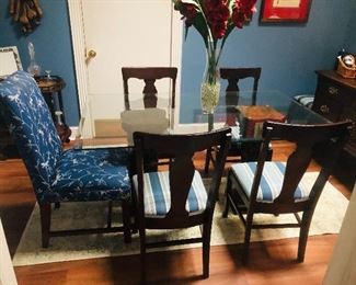 Glass top dining table / one parsons chair/ 5 side chairs