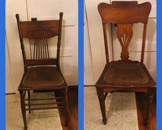 2 of each pressed back oak chairs