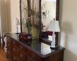 Drexel Heritage bedroom furniture, dresser with a pair of matching mirrors 