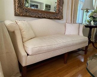 Chippendale style camel back sofa, believed to be Henredon. Newer upholstery. 