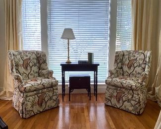 Custom upholstered wing chairs