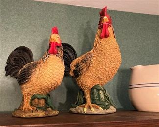 Two of several roosters
