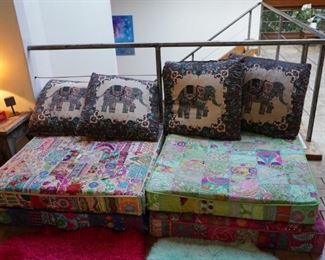 Hand made Rajasthani Divan and Pillows - seating made by gypsy women with village wedding dresses.