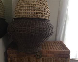 Rattan chest and basket.